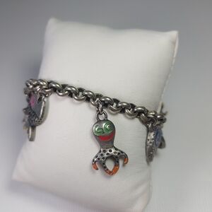 Silver Tone Chain Bracelet Beach Theme Enamel Charms